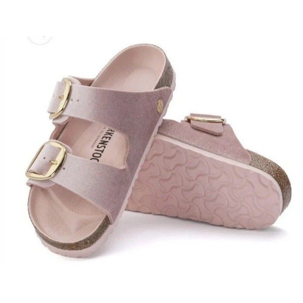 40N Birkenstock NWB Arizona Big Buckle Rivet Light Rose Velvet Gold Detail